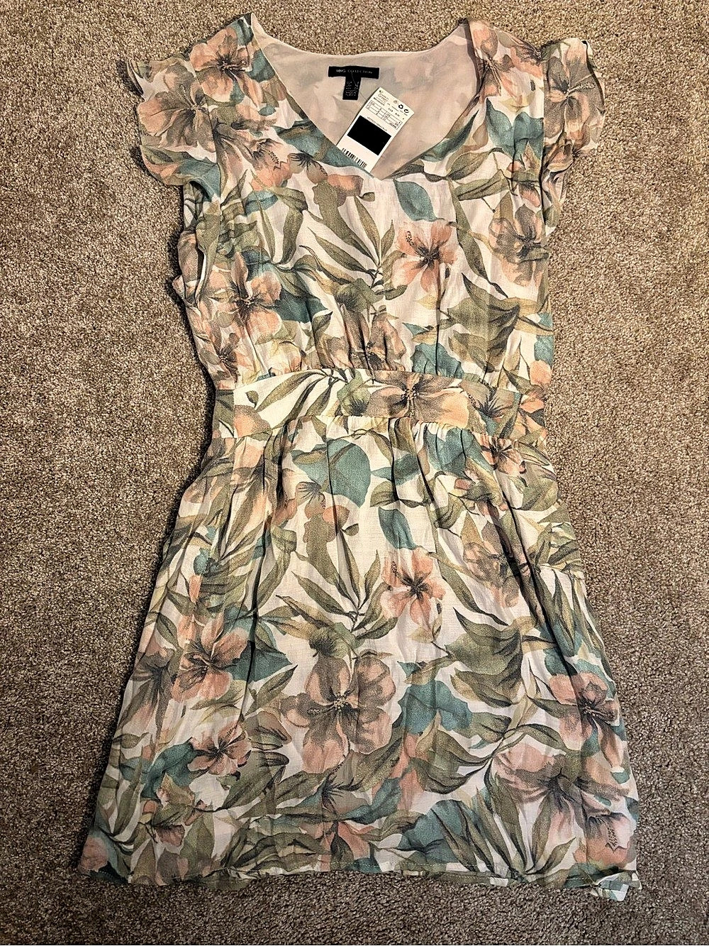 MNG Collection Floral Mini Dress in Green & Pink Size XS NWT
